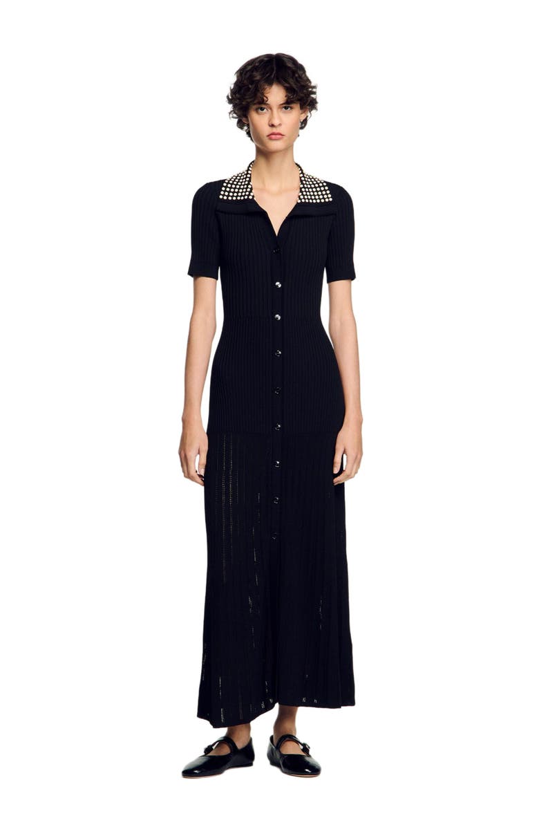 SANDRO Knit maxi dress with studs, Main, color, 