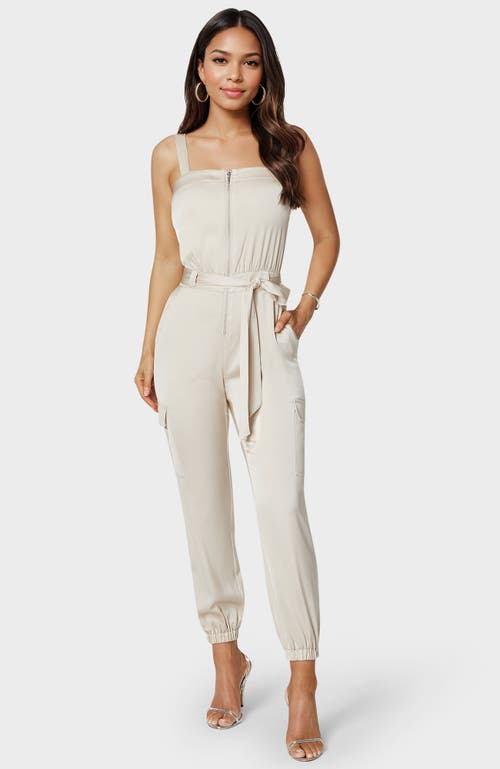 Bebe Zip Front Jogger Jumpsuit In White