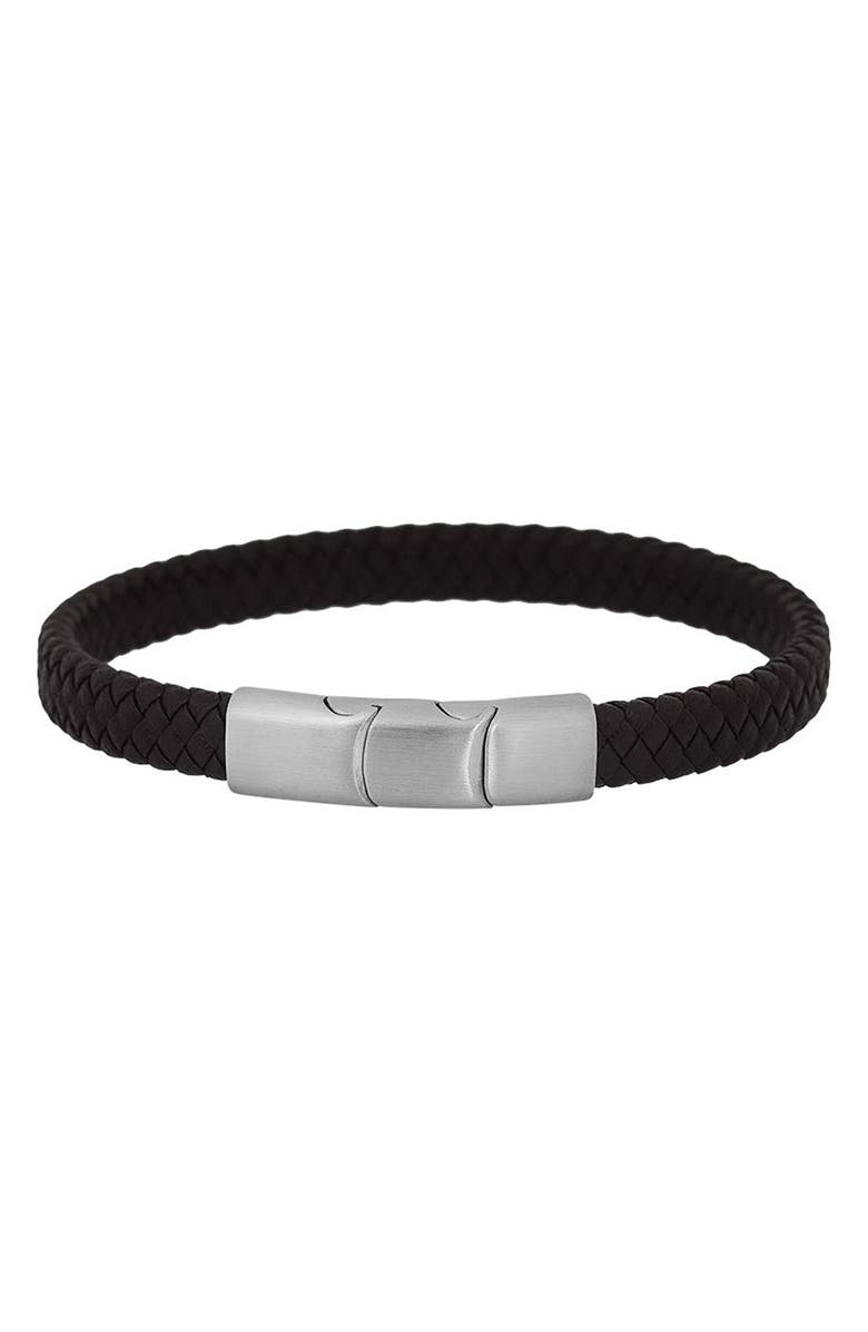 GEOFFREY BEENE Men's Woven Leather Bracelet, Main, color, Silver