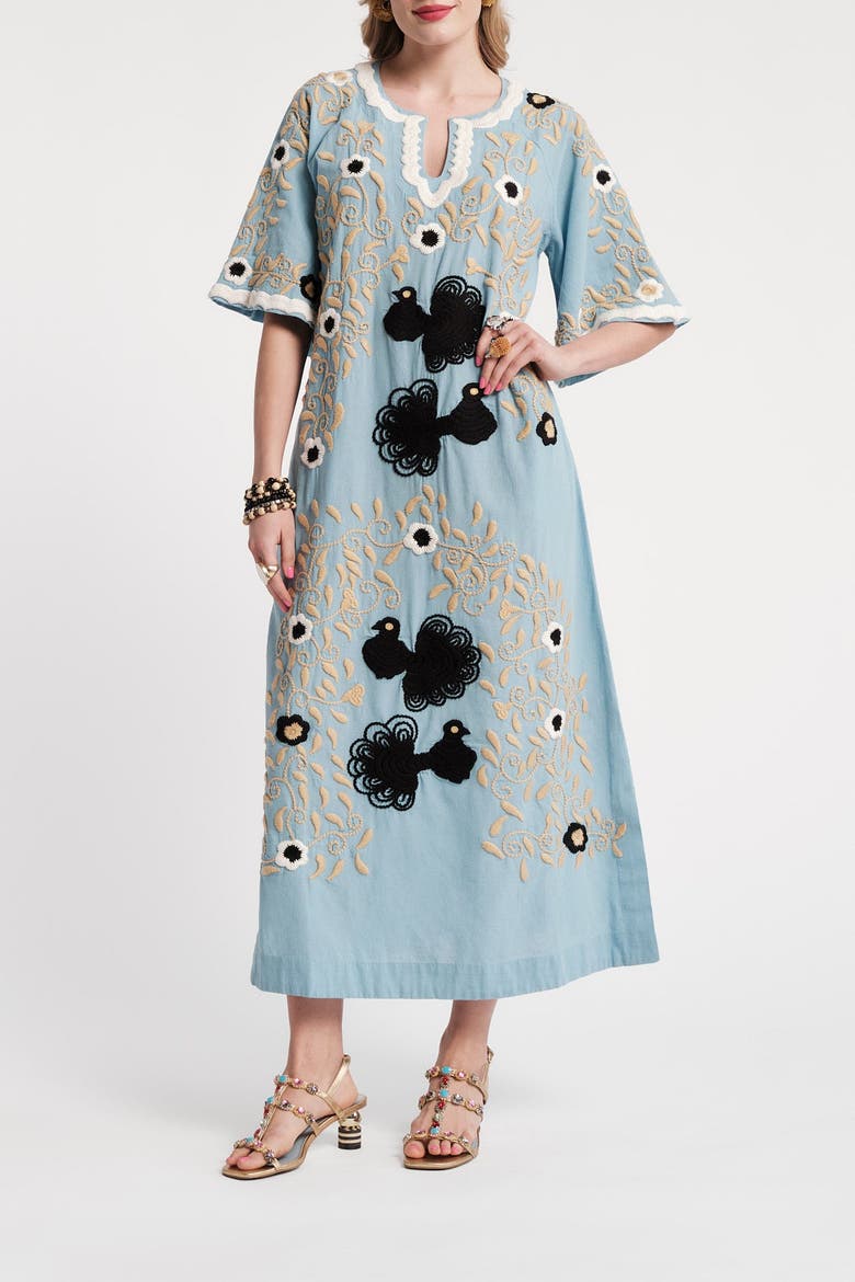 Peacock Caftan, Main, color, Light Blue/Multi