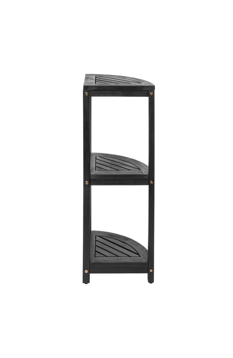 HAPPIMESS Sela 33" Classic Minimalist 3-Tier Acacia Wood Freestanding Bathroom Corner Shelf, Alternate, color, Black