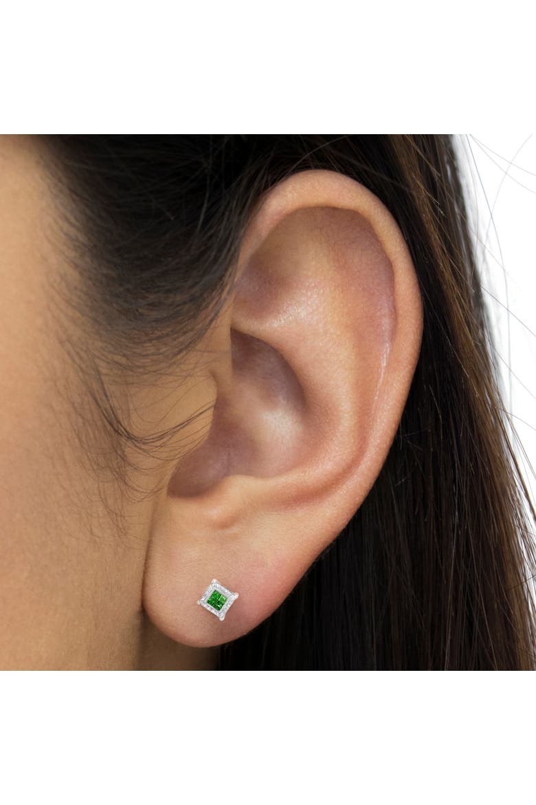 Silver Color Princess Diamond Quad Stud Earring, Alternate, color, White