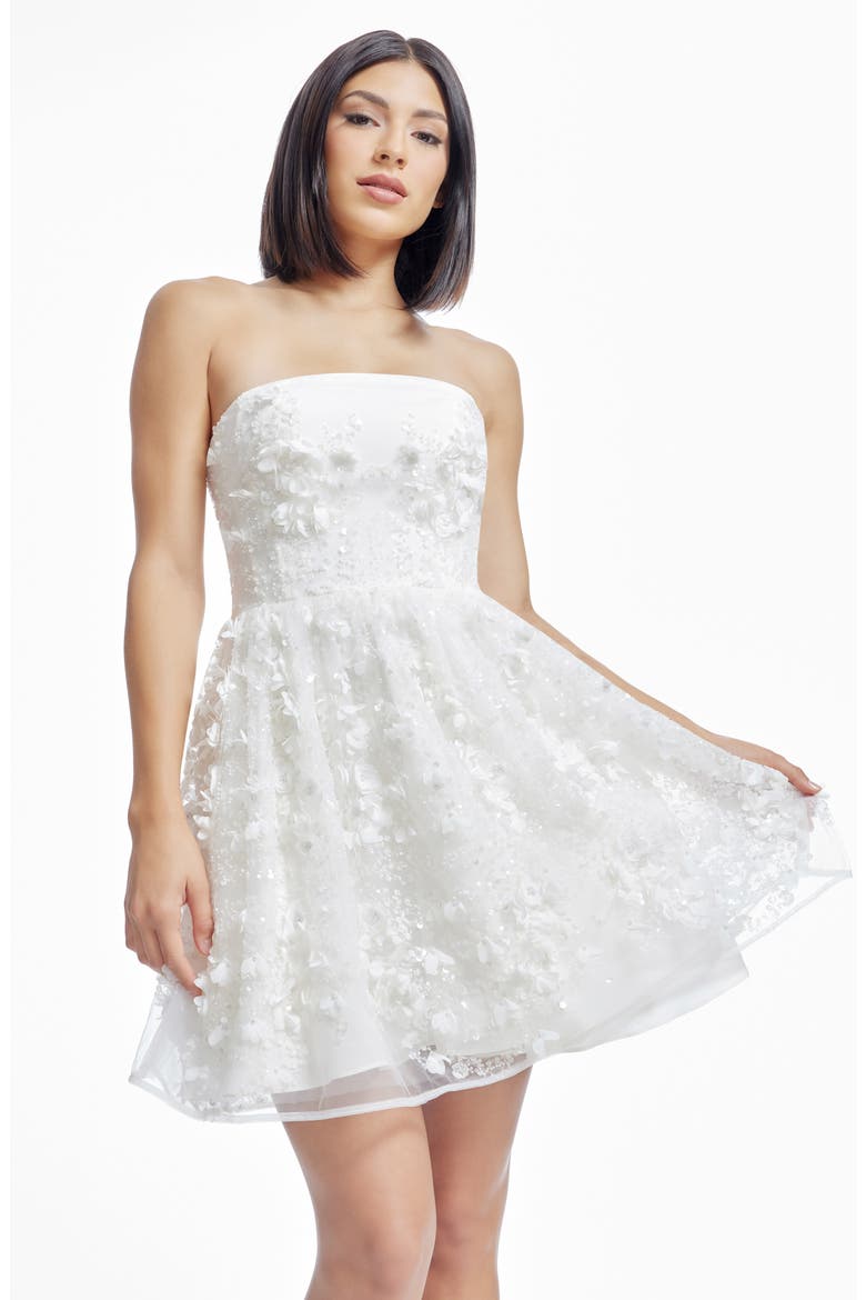 Marilyn Floral Appliqué Strapless Cocktail Minidress, Alternate, color, WHITE