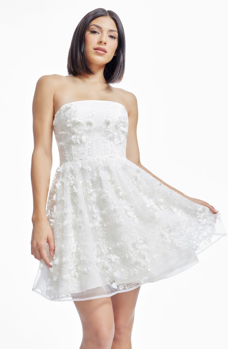 Dress the Population Marilyn Floral Appliqué Strapless Cocktail Minidress, Alternate, color, White