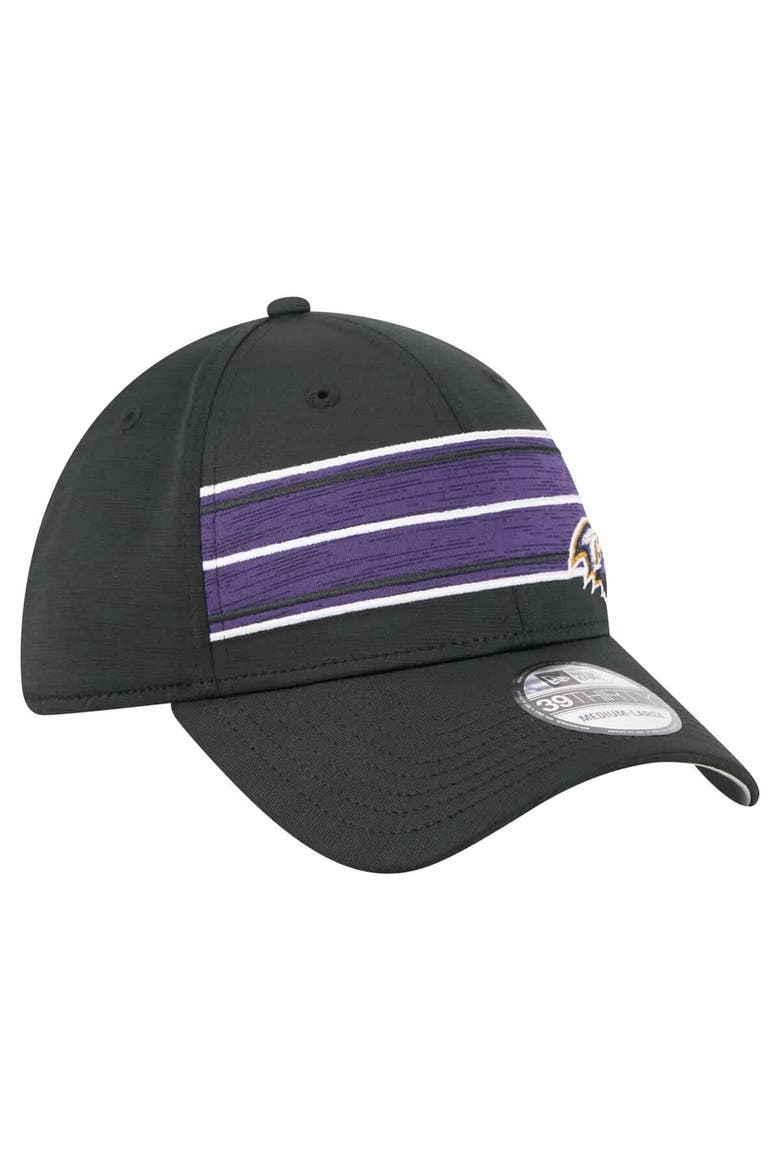Men's New Era  Black Baltimore Ravens Stripes 39THIRTY Flex Hat, Alternate, color, Black
