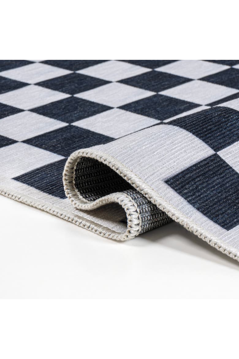 Ainsley Modern Cottage Checkerboard Washable Area Rug, Alternate, color, Dark Blue-White