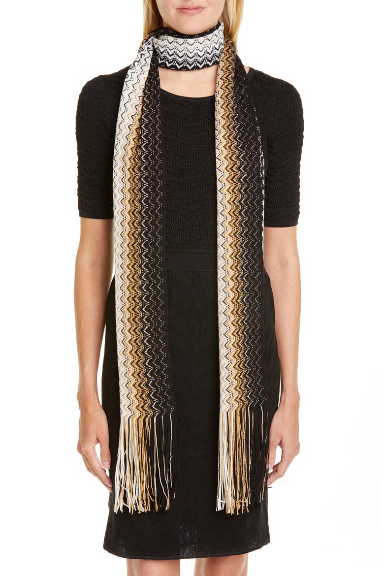 Ombré Zigzag Skinny Scarf, Alternate, color, NEUTRAL MULTI