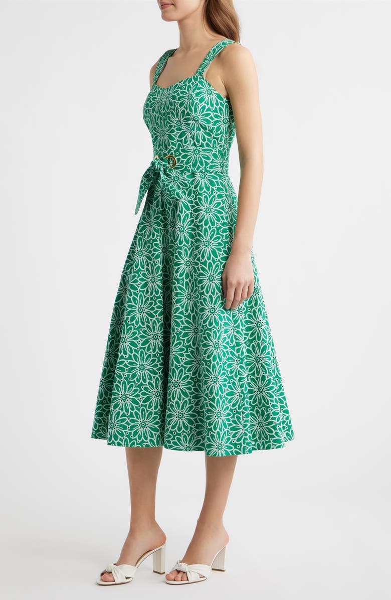 Tahari ASL Floral Print Midi Dress, Alternate, color, Parakeet Green