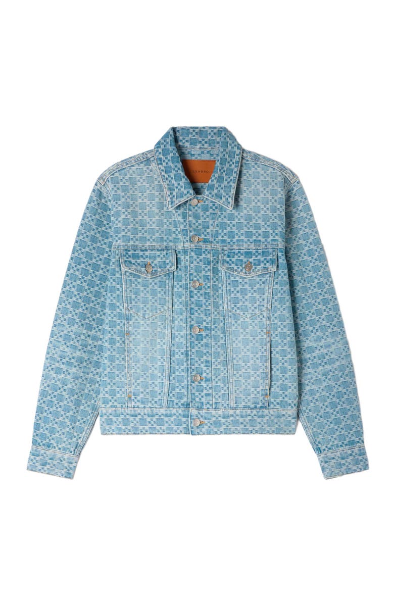 SANDRO Square Cross denim jacket, Alternate, color, Sky Blue