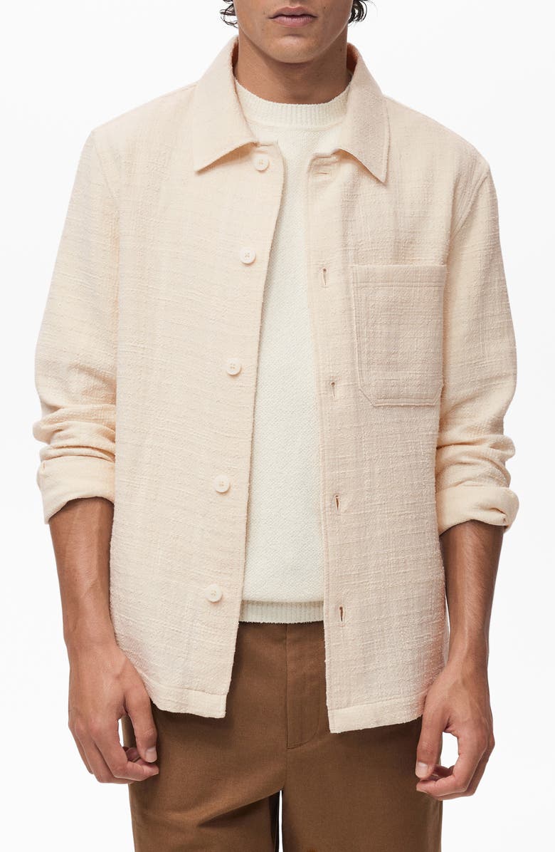 MANGO Structured Cotton Blend Overshirt, Main, color, Ivory White