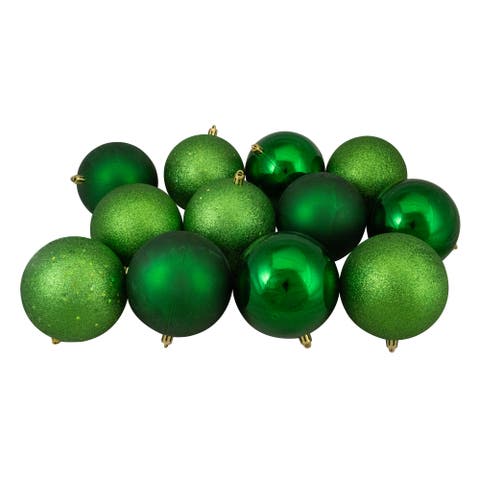 Shatterproof 4-Finish Christmas Ball Ornaments - 4" (100mm) - Christmas Green - 12ct