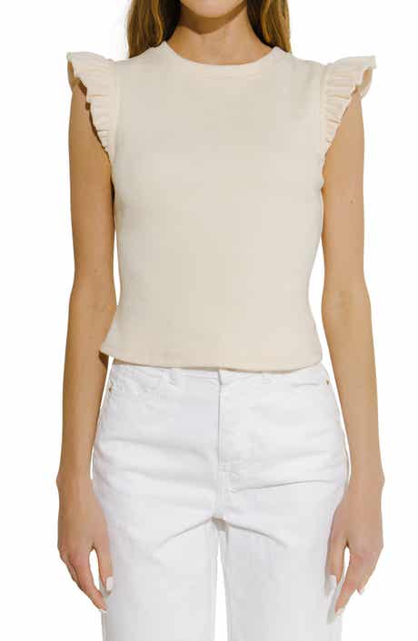 Free the Roses Ruffle Shoulder Cotton Blend Knit Top