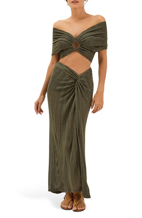 Twisted Open Stitch Cover-Up Midi Skirt