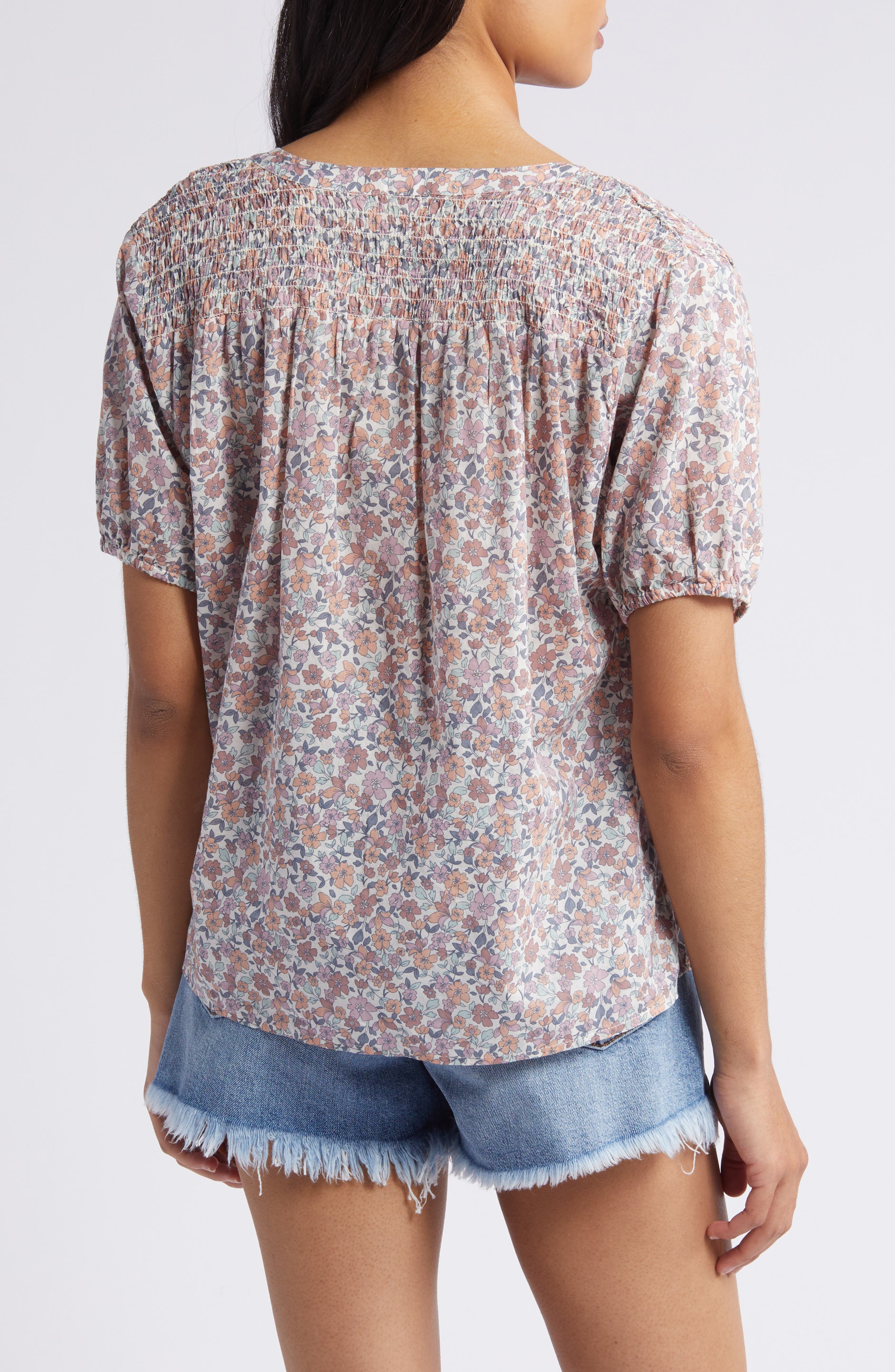 Floral Print Cotton Peasant Top - image 2