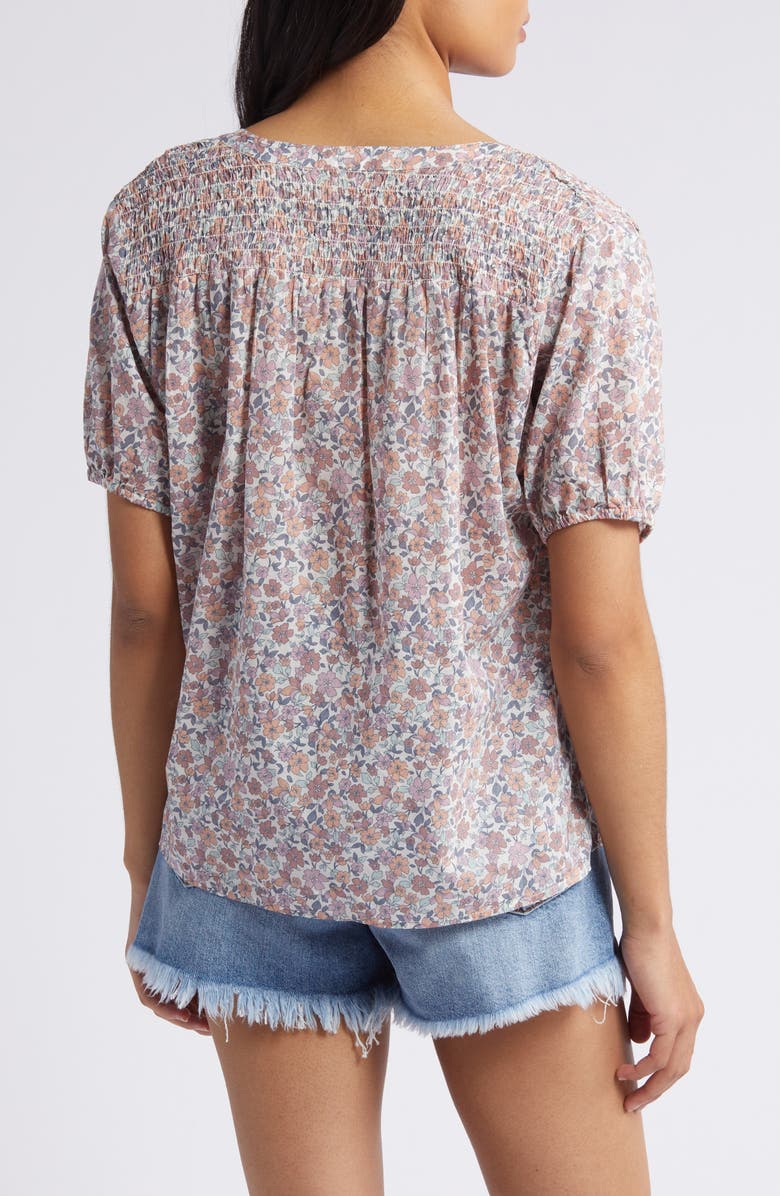 Lucky Brand Floral Print Cotton Peasant Top, Alternate, color, Pink Multi