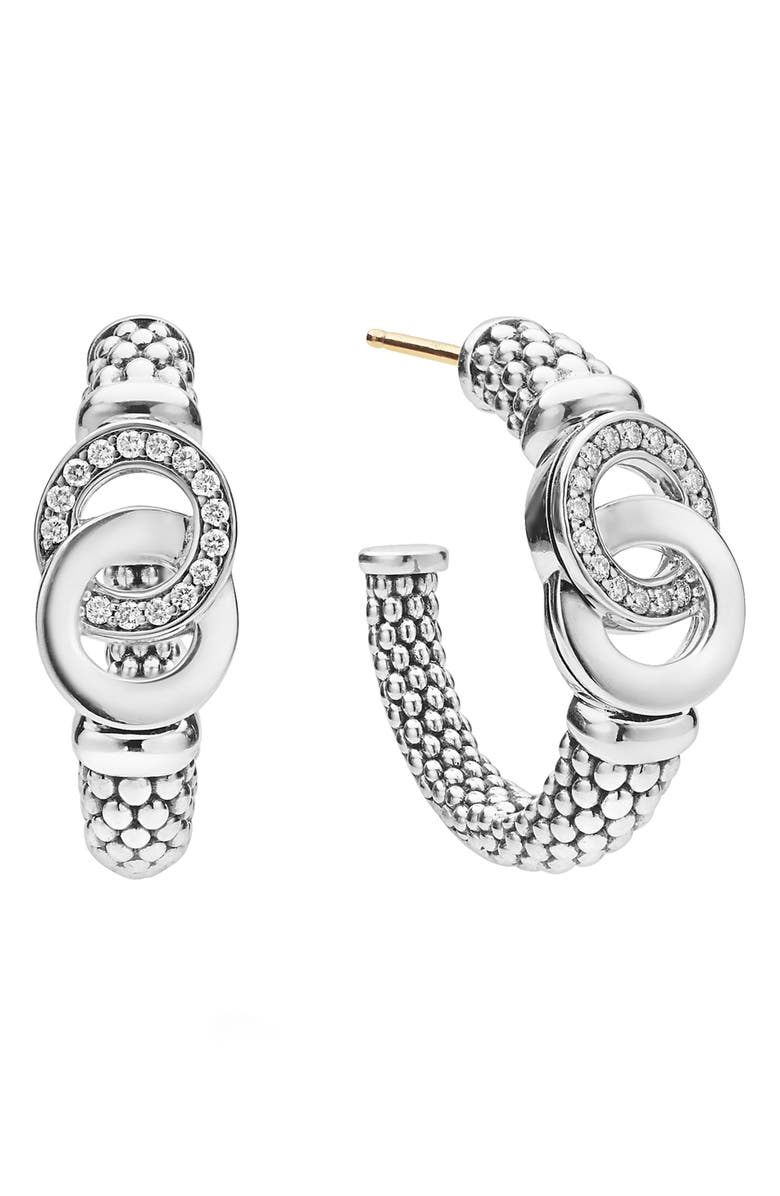 LAGOS Signature Caviar Interlocking Diamond Hoop Earrings, Main, color, Silver