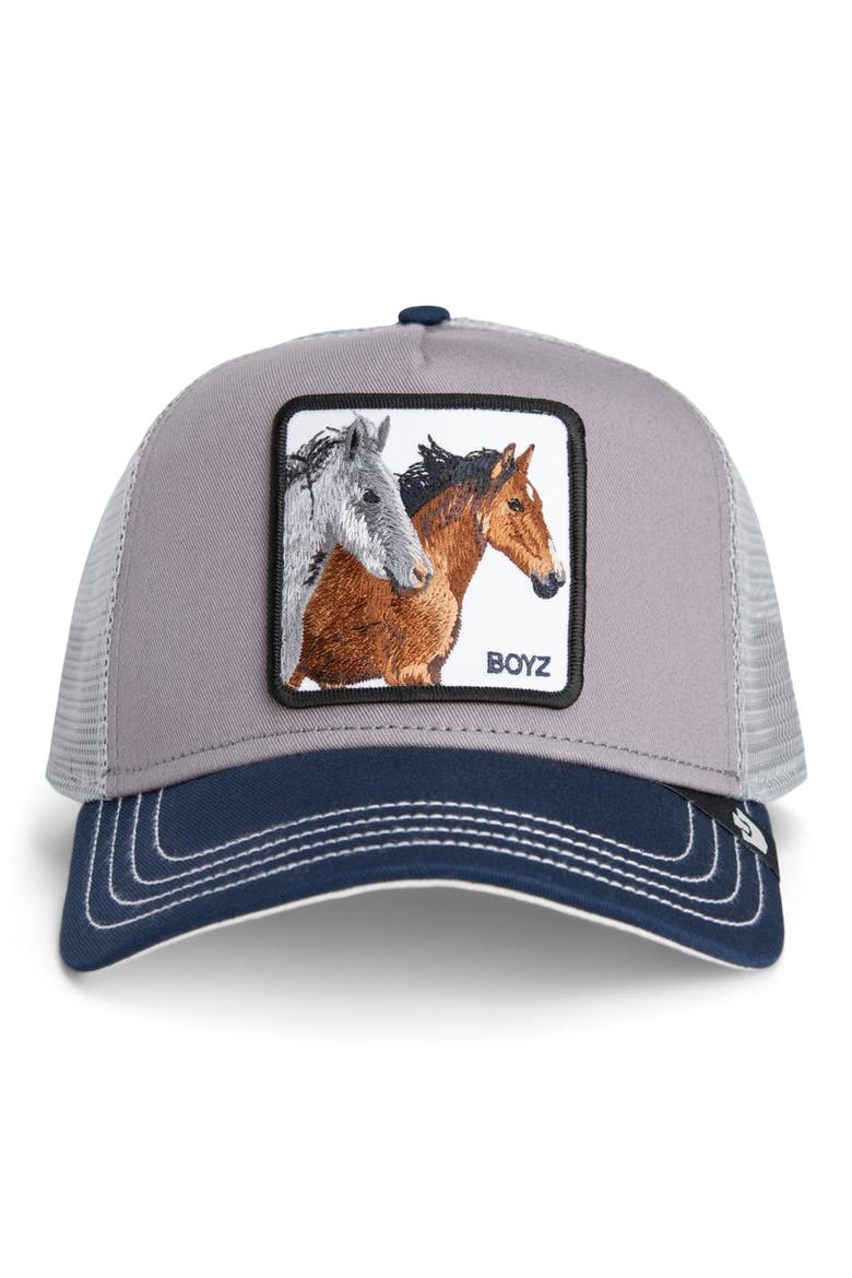 The Boyz Patch Trucker Hat, Alternate, color, GRAY / NAVY