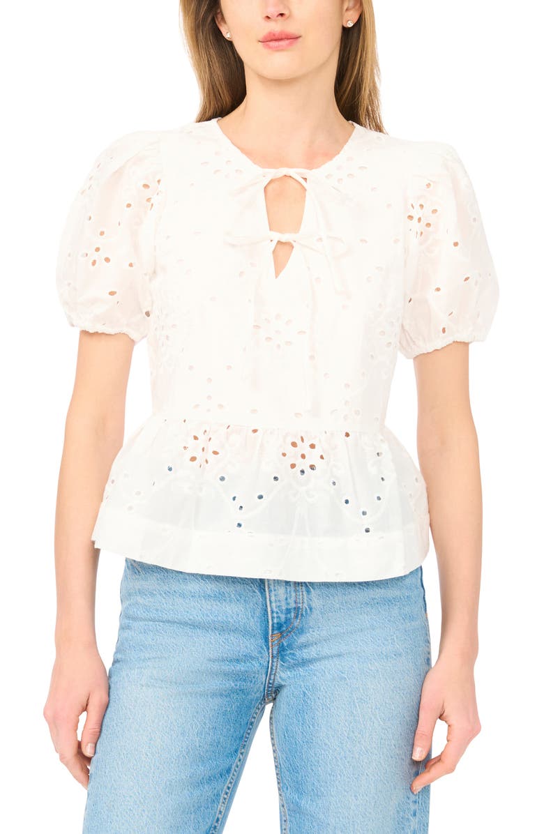 CeCe The Alina Peplum Top, Main, color, Lucent White