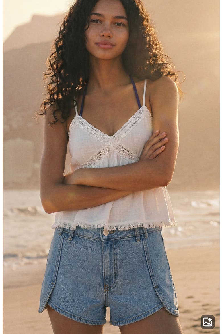 Seam Detail Denim Shorts, Alternate, color, MEDIUM BLUE