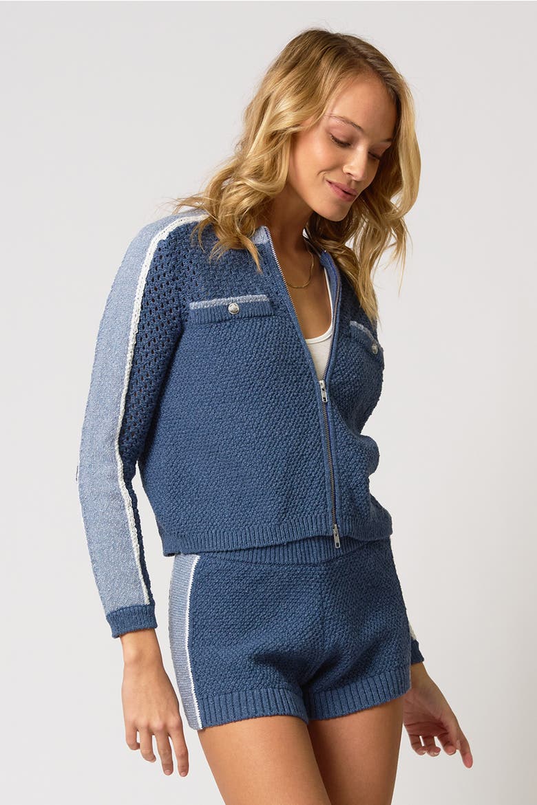 Raya Mixed Stitch Zip Cardi, Alternate, color, Navy