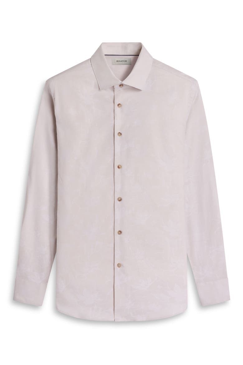 Julian Shaped Fit Floral Jacquard Stretch Cotton Button-Up Shirt, Alternate, color, ALMOND