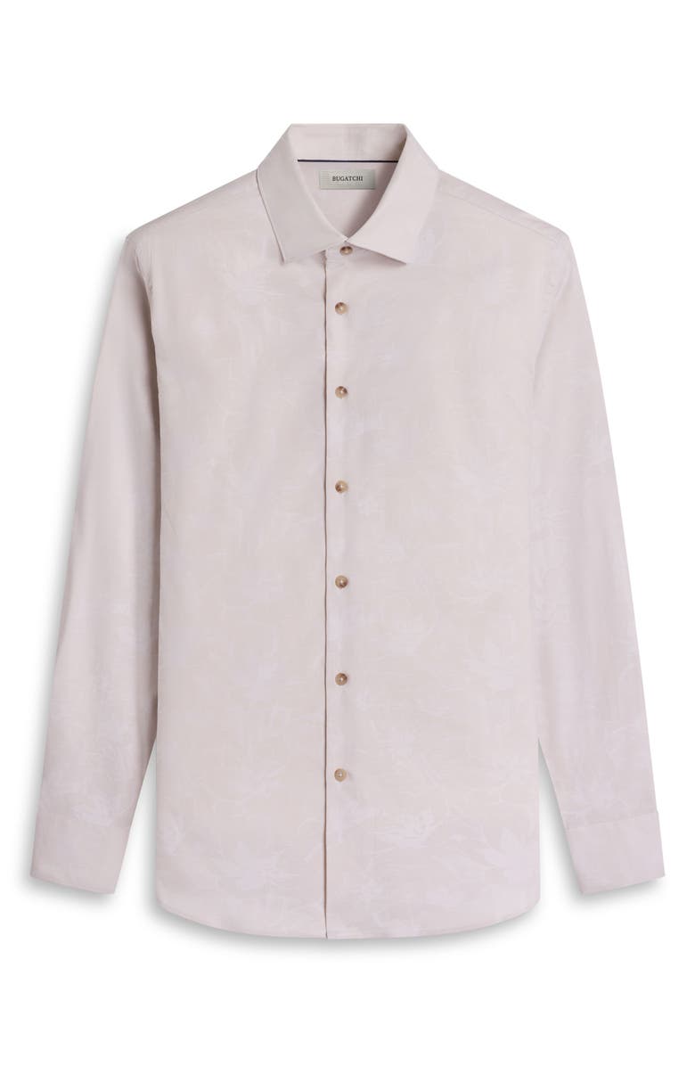 Bugatchi Julian Shaped Fit Floral Jacquard Stretch Cotton Button-Up Shirt, Alternate, color, Almond