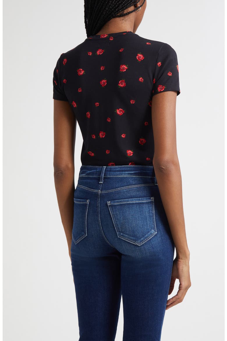 Ressi Rose Print T-Shirt, Alternate, color, BLACK/ RED ROSE EMB