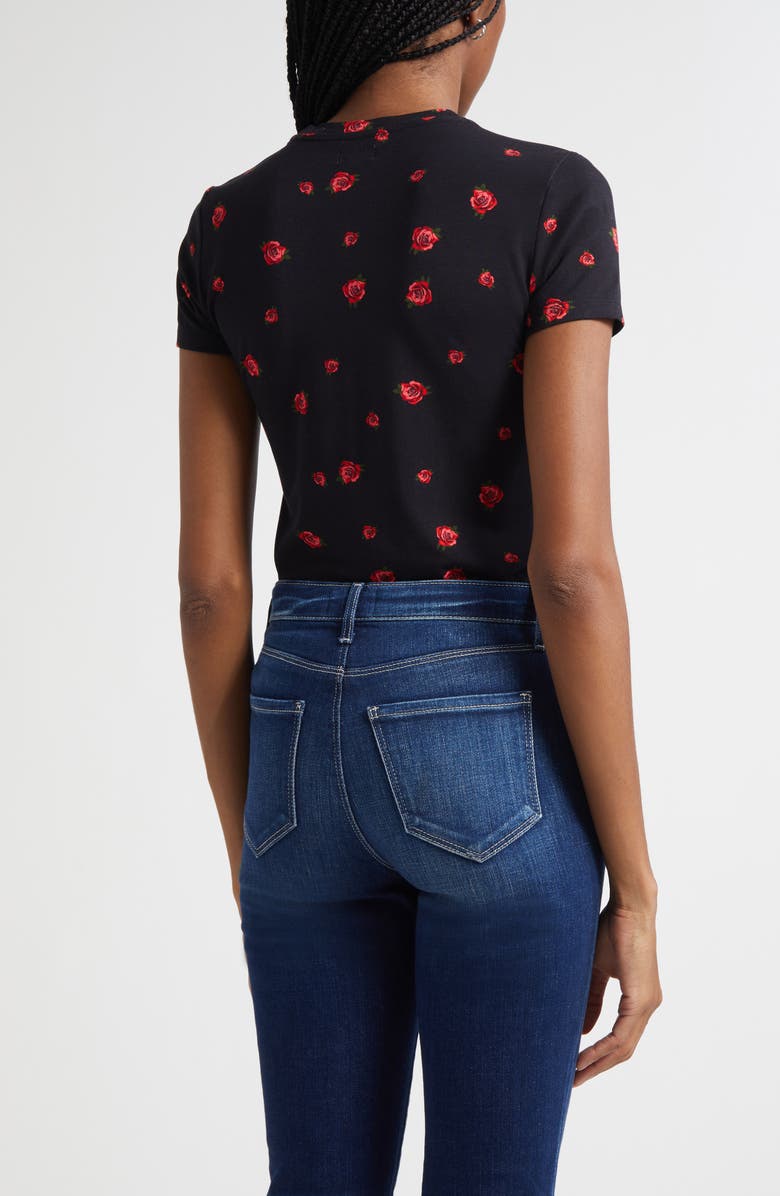 L'AGENCE Ressi Rose Print T-Shirt, Alternate, color, Black/ Red Rose Emb