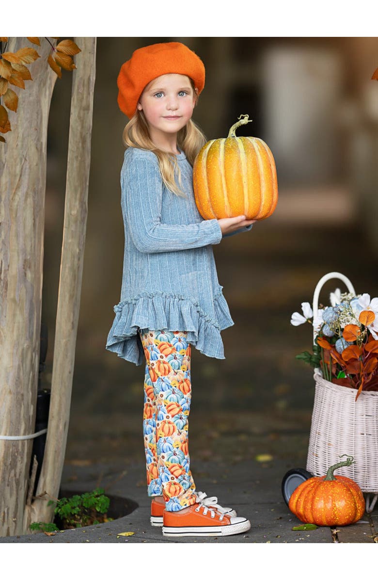 Mia Belle Girls Pumpkin Patch Ruffle Tunic and Legging Set, Alternate, color, Blue