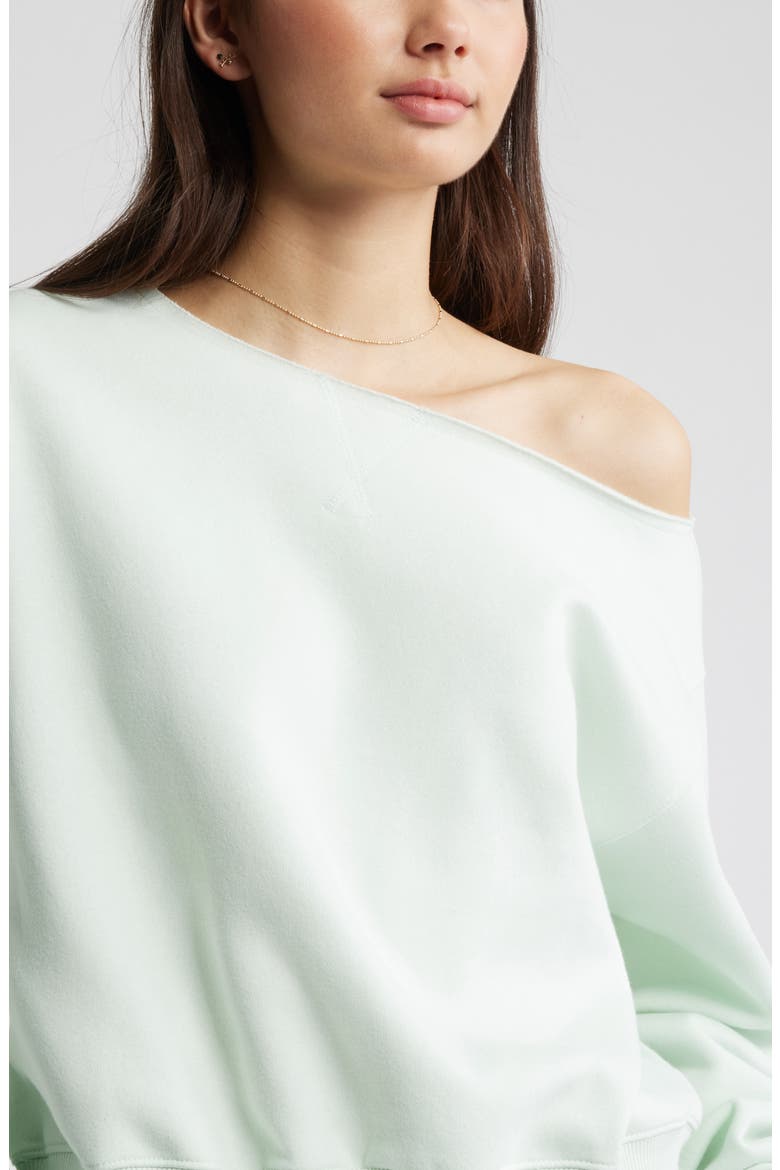 Fleece Off the Shoulder Sweatshirt, Alternate, color, GREEN CLOUD