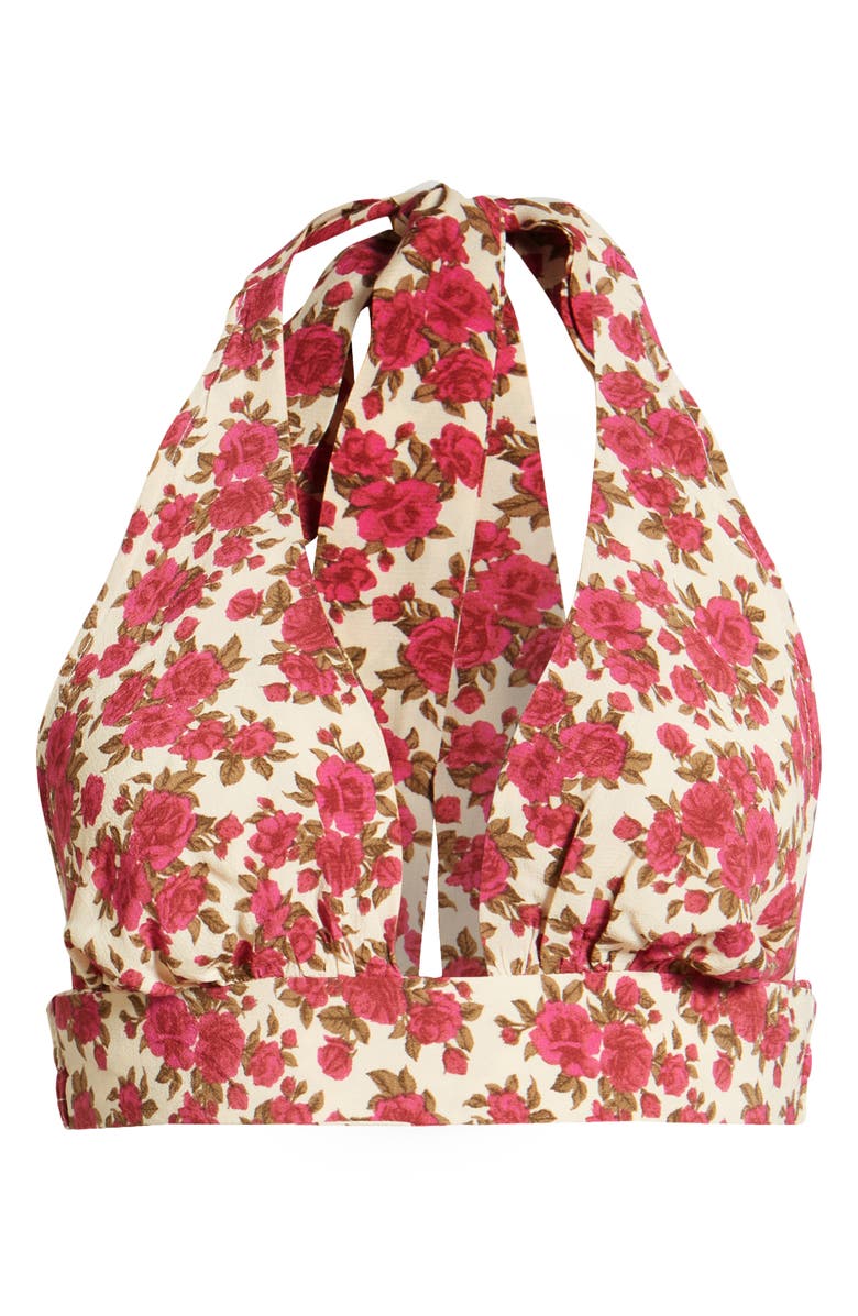 Topshop Rose Print Crop Halter Top, Alternate, color,