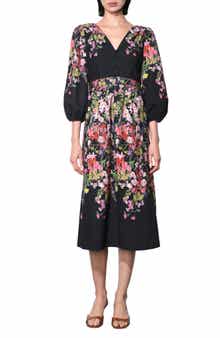Tessa Floral Print Balloon Sleeve Midi Dress