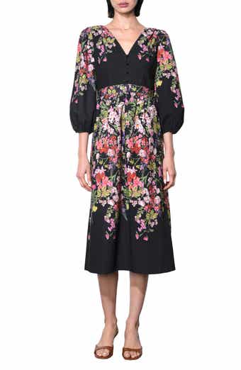 Tessa Floral Print Balloon Sleeve Midi Dress