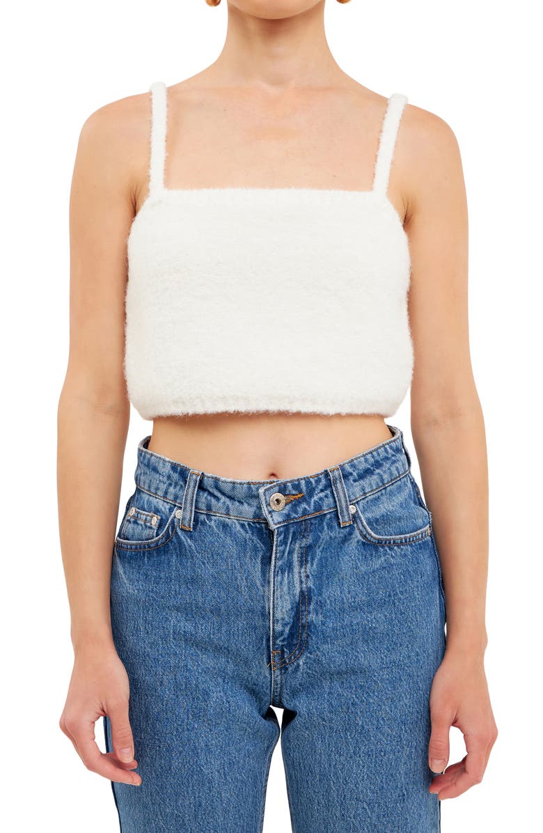English Factory Fuzzy Crop Sweater Tank, Alternate, color, Cream
