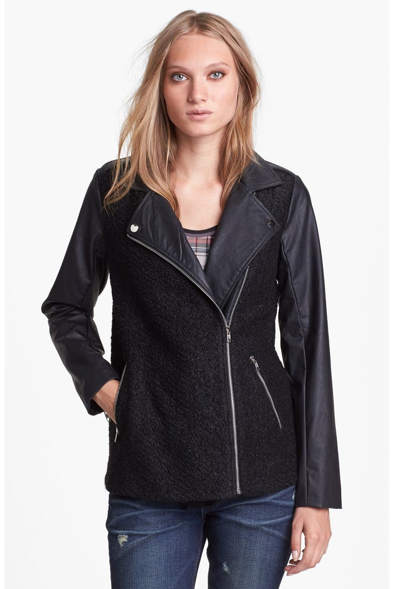 ASTR Oversized Bouclé Moto Coat, Main, color, BLACK/ BLACK