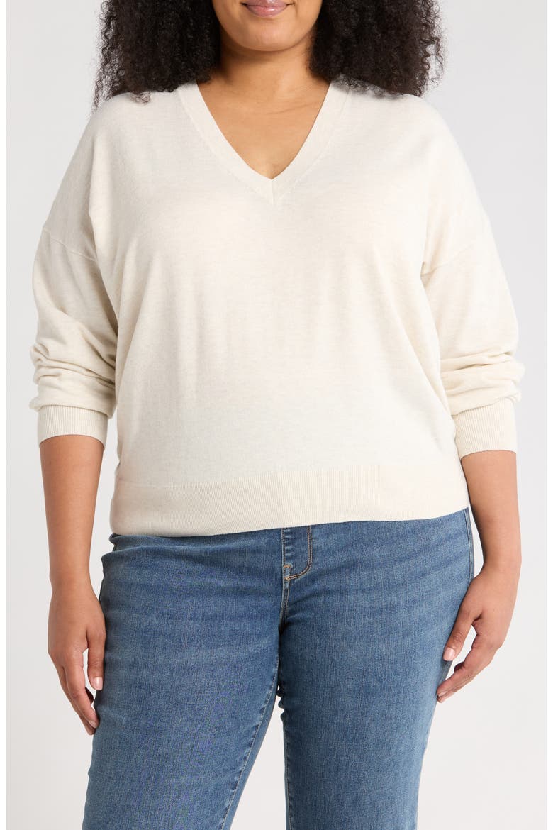 V-Neck Pullover Sweater, Main, color, BEIGE OATMEAL HEATHER