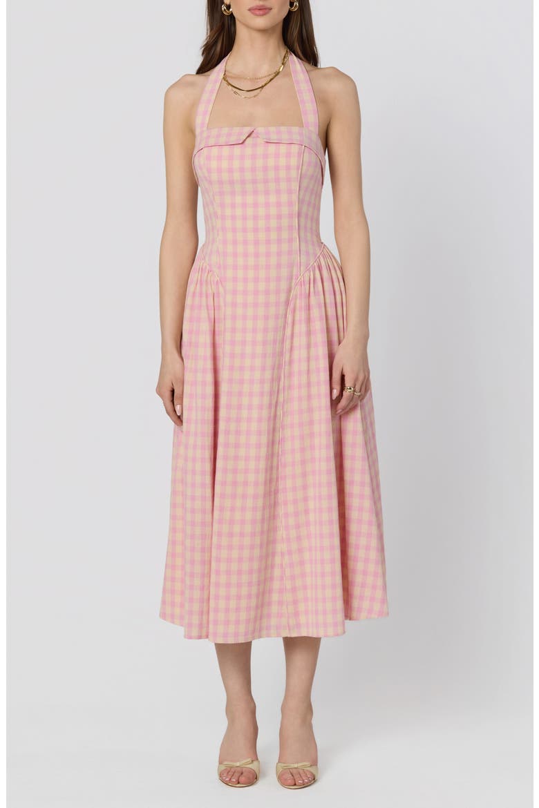 Marianna Halter Midi Dress, Main, color, PINK PLAID