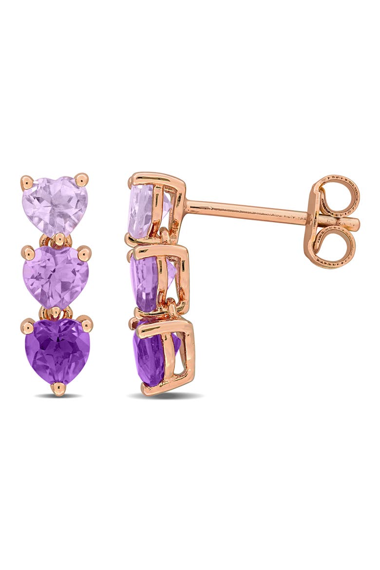 Triple Amethyst Heart Stud Earrings, Main, color, PURPLE