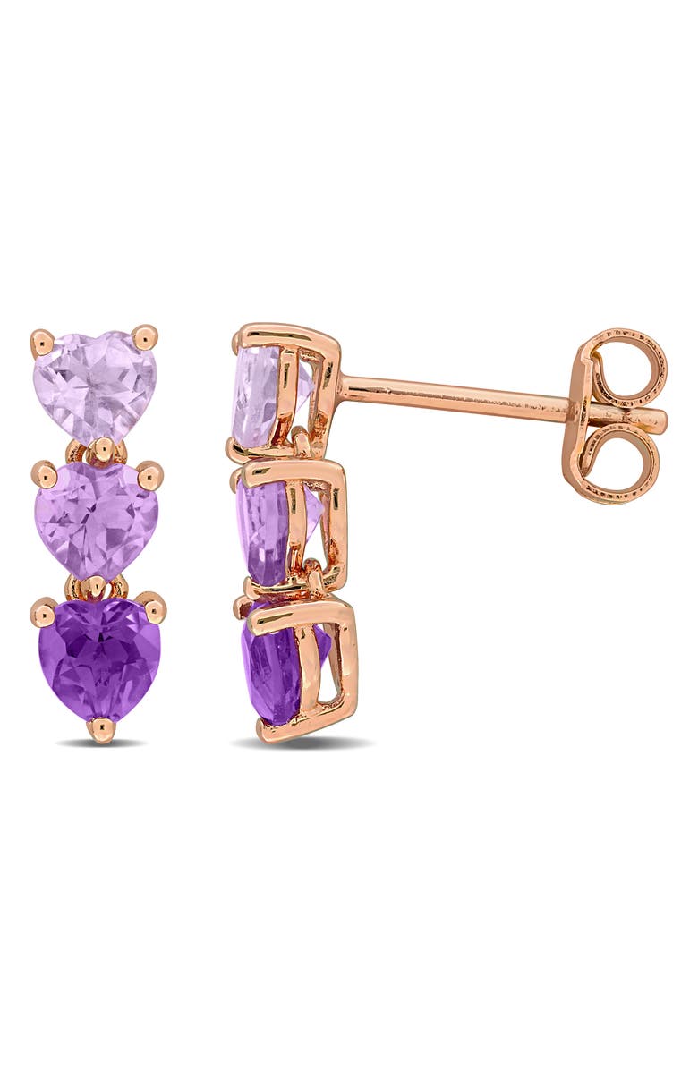 DELMAR Triple Amethyst Heart Stud Earrings, Main, color, Purple