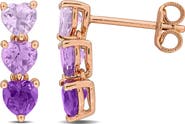 DELMAR Triple Amethyst Heart Stud Earrings