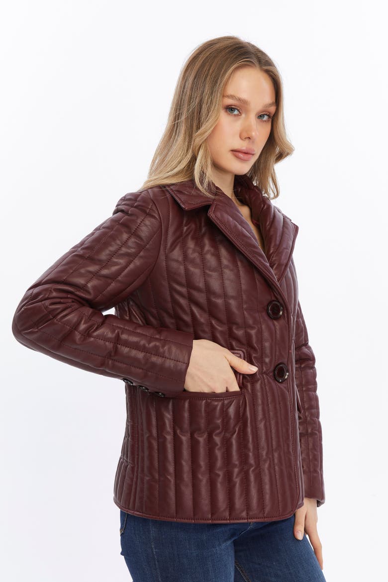 Tabitha Leather Coat, Alternate, color, Burgundy
