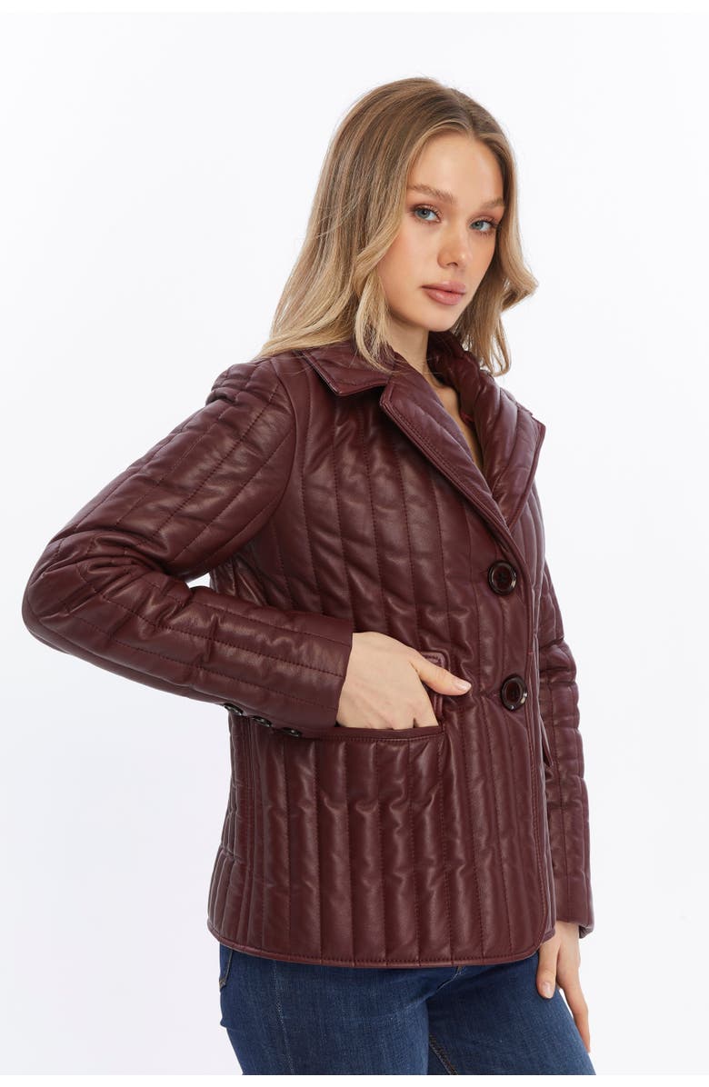 FURNIQ UK Tabitha Leather Coat, Alternate, color, Burgundy