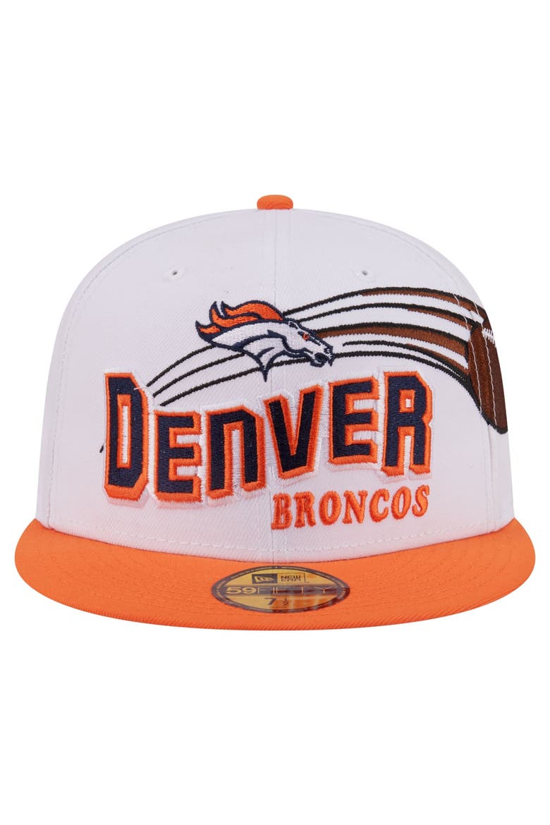 Men's New Era White/Orange Denver Broncos Retro Swoop 59FIFTY Fitted Hat, Alternate, color, White