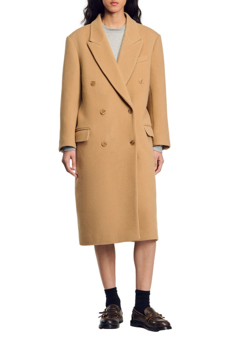 SANDRO Long wool-blend coat, Main, color, 