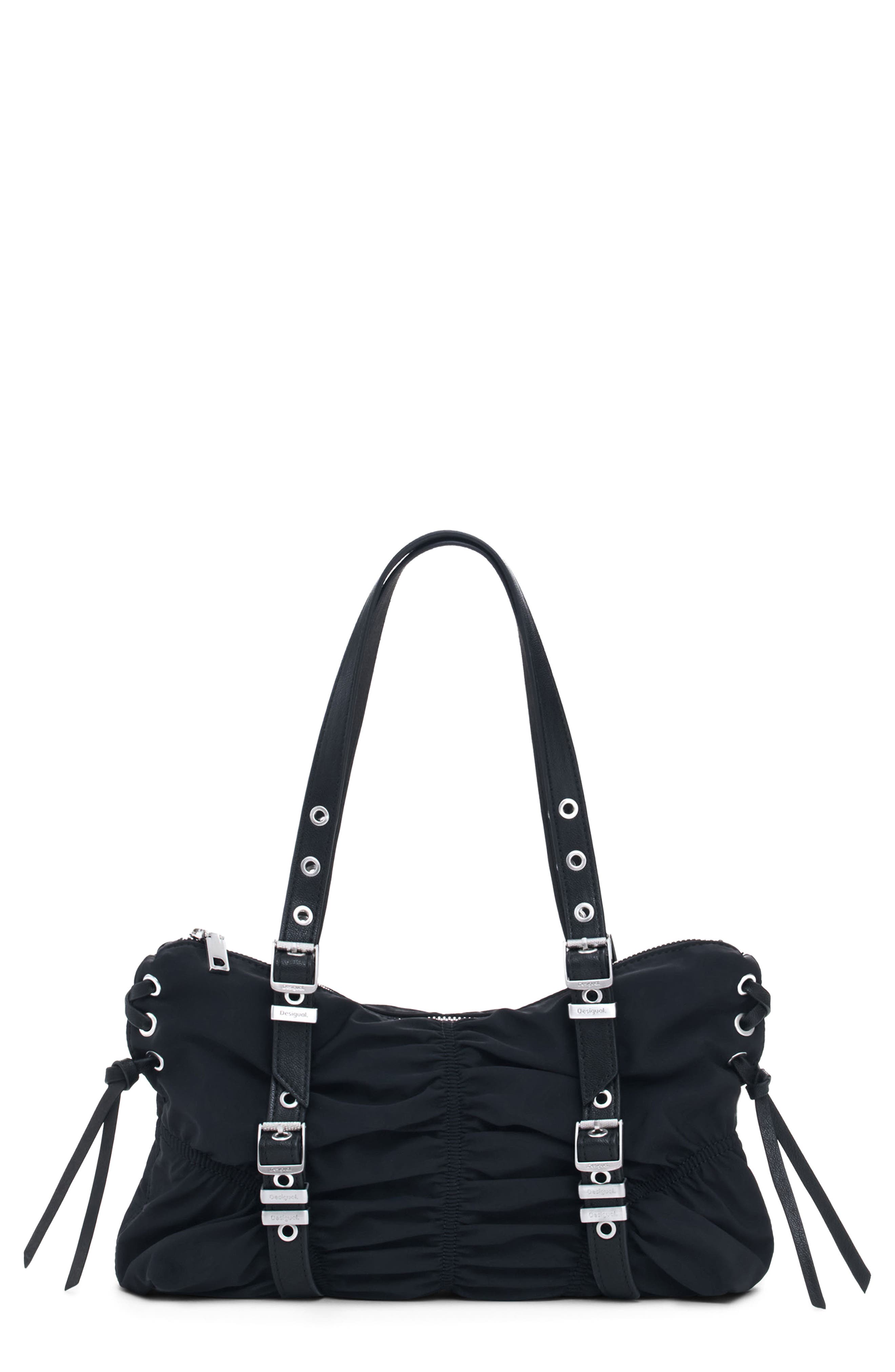 Desigual Ruched Shoulder Bag, Main, color, Black
