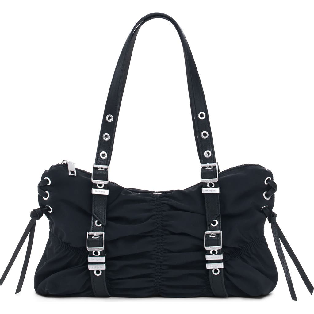 Desigual Ruched Shoulder Bag In Black