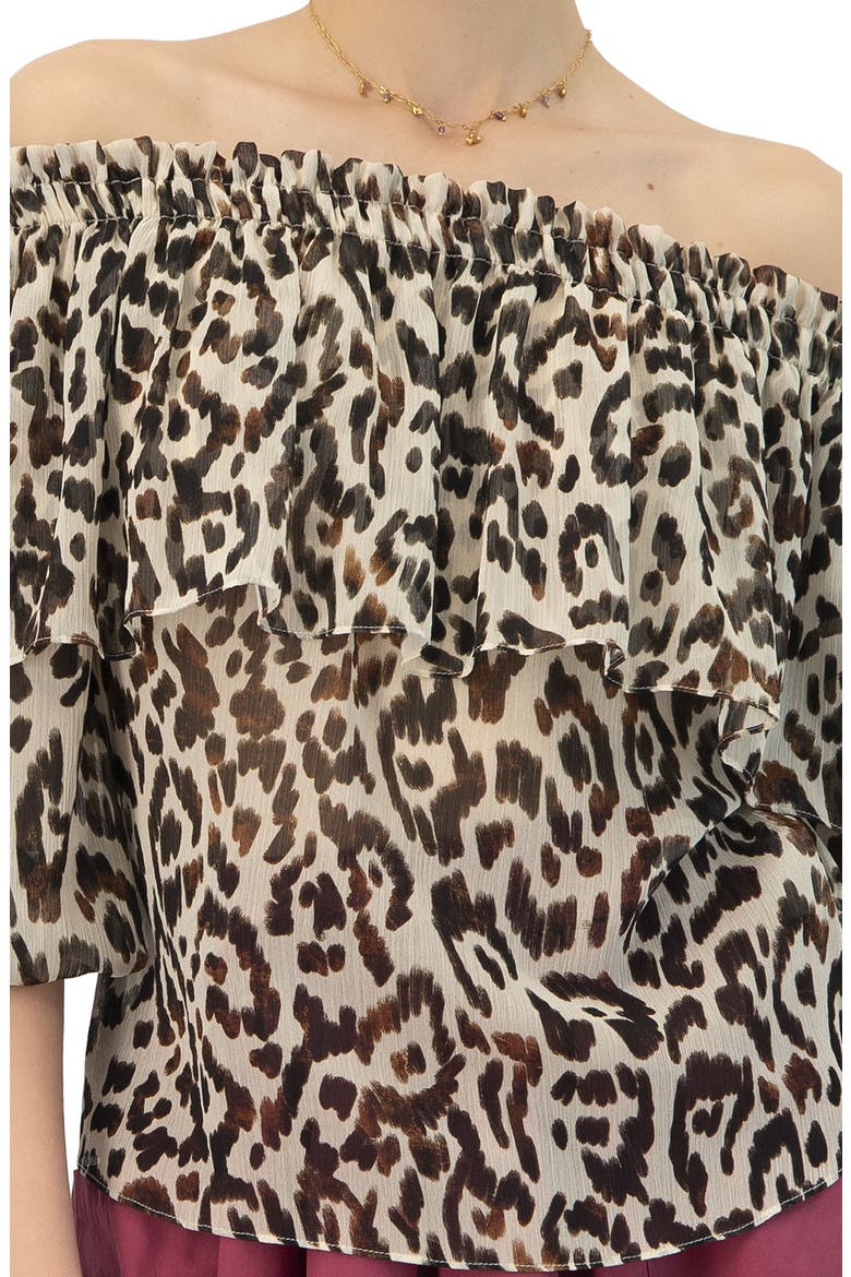 Bardot Animal Print Blouse, Alternate, color, Brown