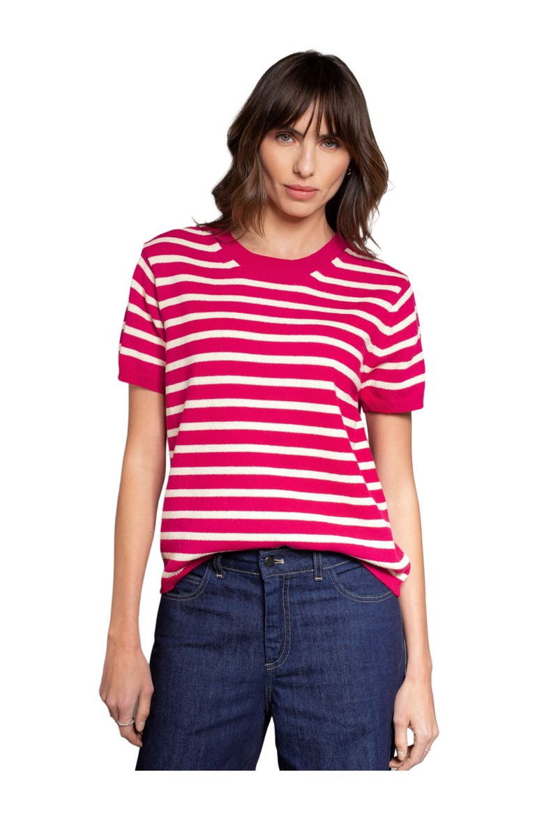 Striped Knitted Crew Neck Tee, Main, color, RASPBERRY
