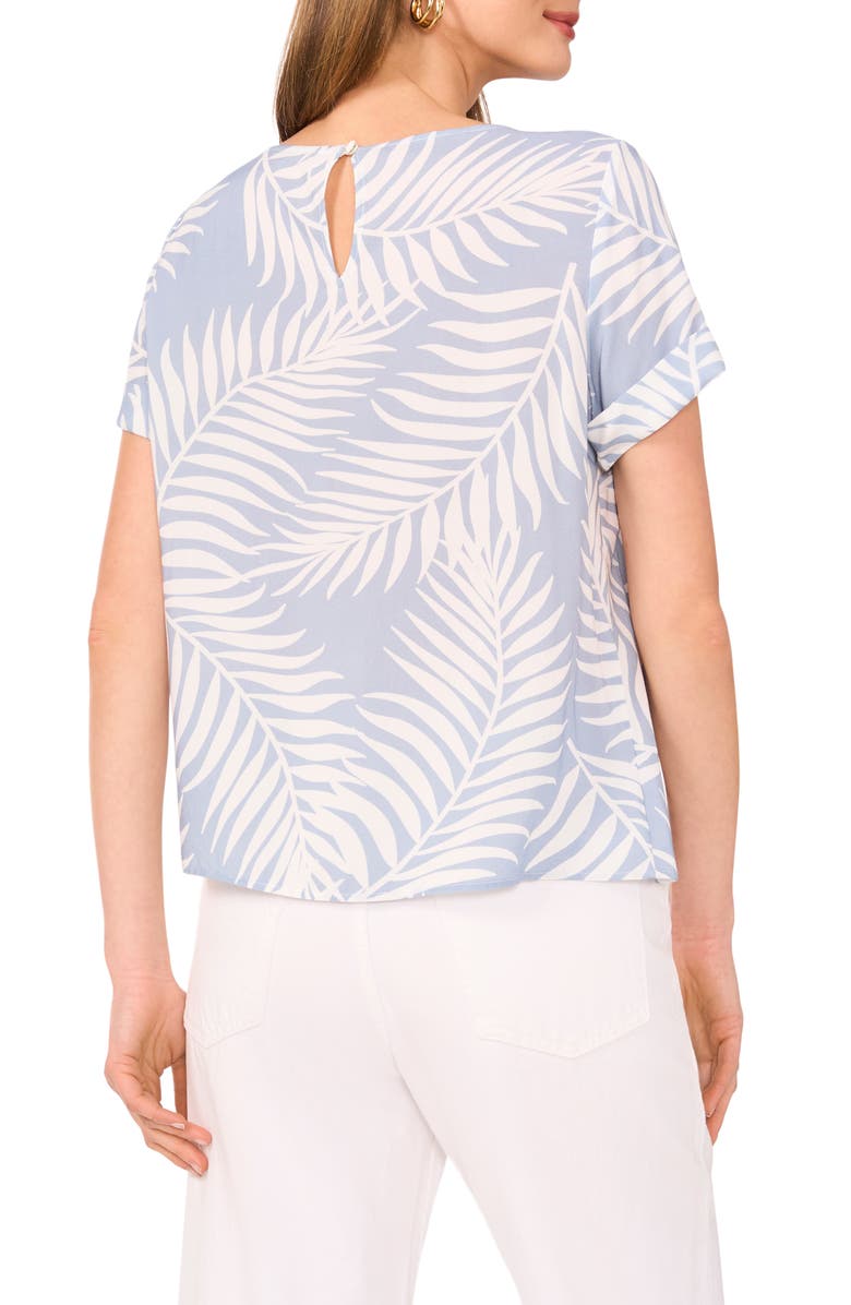 Vince Camuto Palm Print Rolled Cuff Top, Alternate, color, Lake Breeze