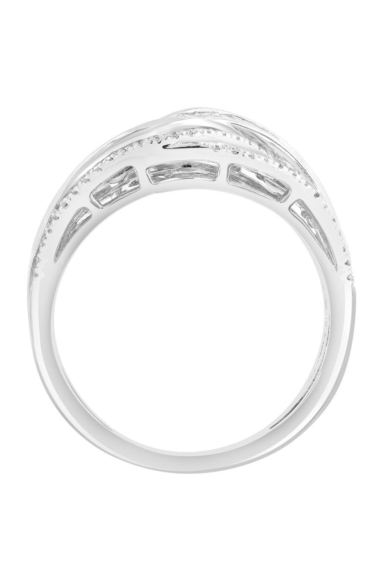 Twisted Baguette Diamond Crossover Ring in White Gold, Alternate, color, Hematite and FW Blush Pearl